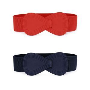 2Pcs Plus Size Elastic Dress Belts Interlock Buckle Strethy Waist Belt for Dress